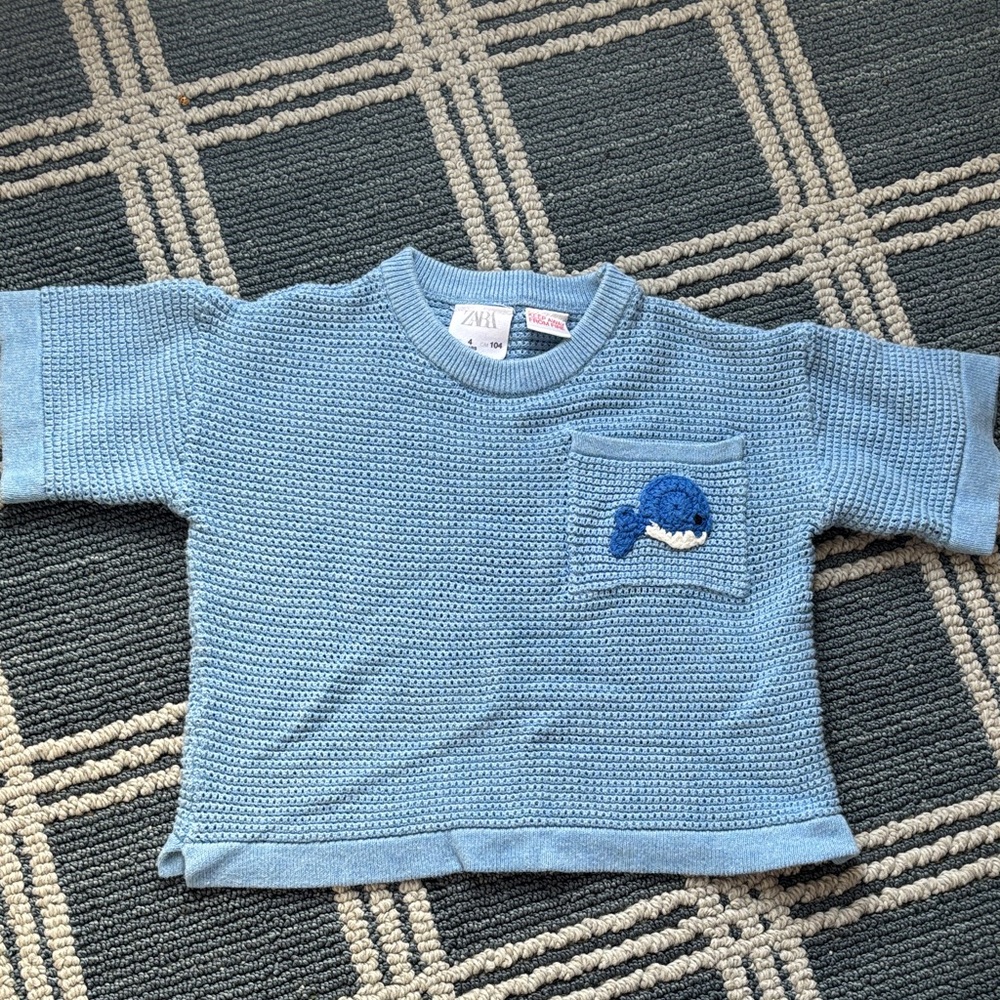 Zara Kids 4T Light Blue Whale Sweater